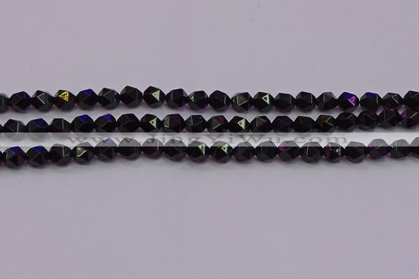 CNG5502 15.5 inches 8mm faceted nuggets black agate beads