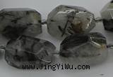CNG5695 12*16mm - 15*25mm faceted nuggets black rutilated quartz beads