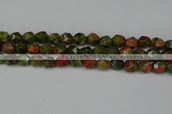 CNG6039 15.5 inches 12mm faceted nuggets unakite gemstone beads