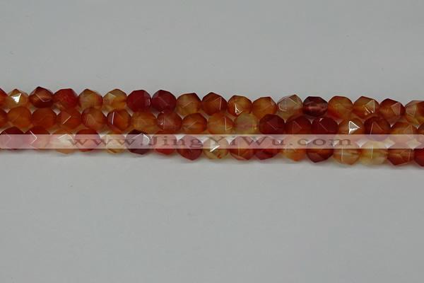 CNG6087 15.5 inches 8mm faceted nuggets red agate beads