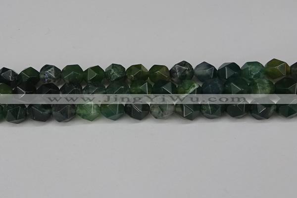 CNG6154 15.5 inches 10mm faceted nuggets moss agate beads