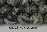 CNG6202 15.5 inches 10mm faceted nuggets grey picture jasper beads