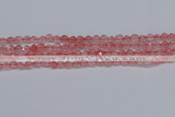 CNG6260 15.5 inches 6mm faceted nuggets cherry quartz beads