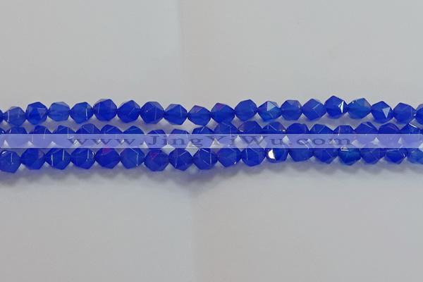 CNG6508 15.5 inches 6mm faceted nuggets blue agate beads