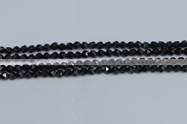 CNG7350 15.5 inches 6mm faceted nuggets Black agate beads