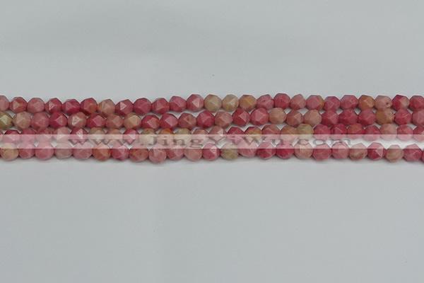 CNG7420 15.5 inches 6mm faceted nuggets rhodochrosite beads