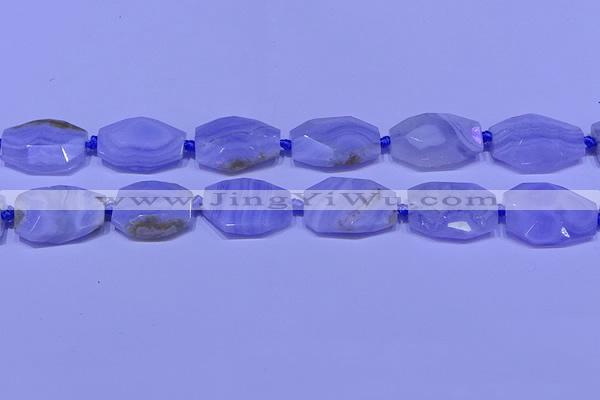 CNG7526 18*25mm - 25*35mm faceted freeform blue lace agate beads