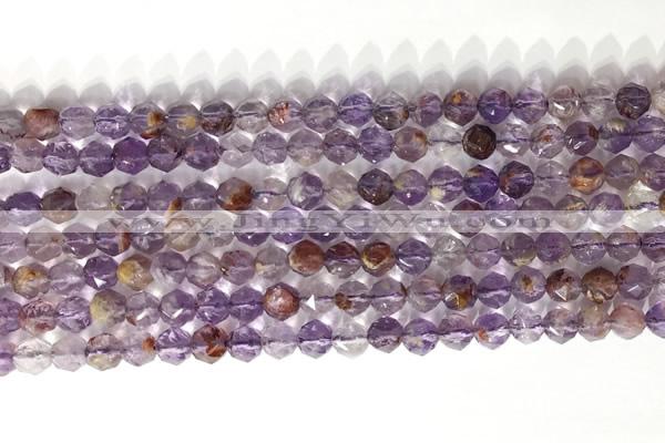 CNG9061 15.5 inches 6mm faceted nuggets purple phantom quartz beads