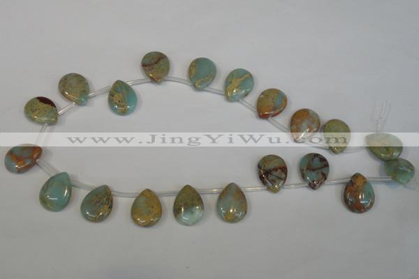 CNS200 Top-drilled 15*20mm flat teardrop natural serpentine jasper beads