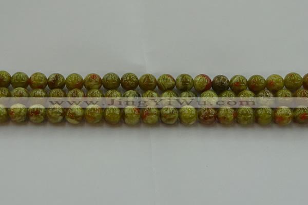 CNS603 15.5 inches 10mm round green dragon serpentine jasper beads