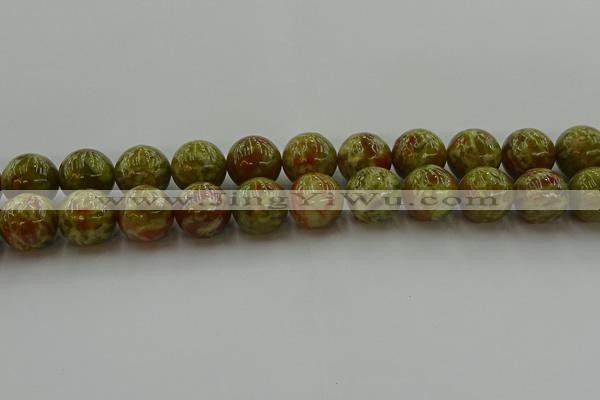 CNS607 15.5 inches 18mm round green dragon serpentine jasper beads