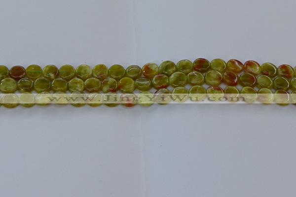 CNS619 15.5 inches 8mm flat round green dragon serpentine jasper beads