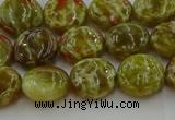 CNS622 15.5 inches 10mm flat round green dragon serpentine jasper beads