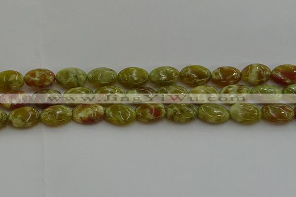 CNS633 15.5 inches 13*18mm oval green dragon serpentine jasper beads