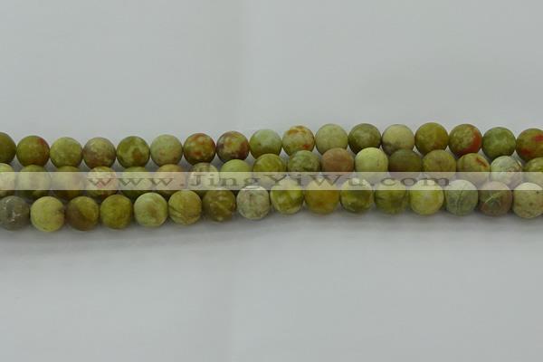 CNS652 15.5 inches 10mm round matte green dragon serpentine jasper beads
