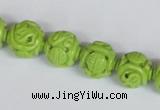 CNT08 16 inches 12mm carved round natural turquoise beads wholesale