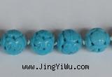 CNT09 16 inches 14mm carved round natural turquoise beads wholesale
