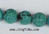 CNT32 16 inches 16mm carved round natural turquoise beads wholesale