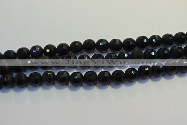 COB473 15.5 inches 6mm faceted round matte black obsidian beads