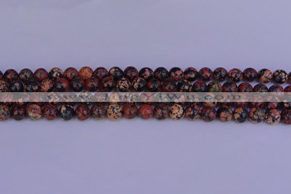 COB662 15.5 inches 8mm round red snowflake obsidian beads