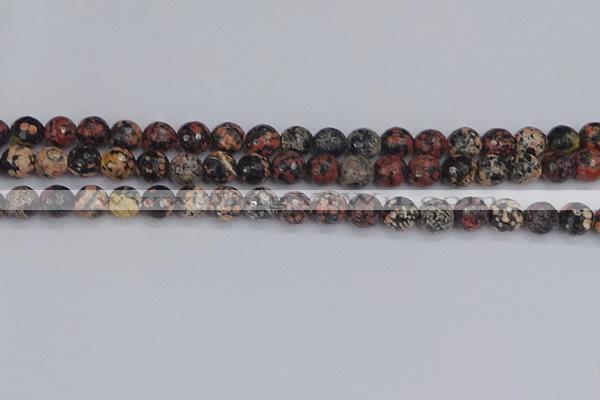 COB678 15.5 inches 8mm faceted round red snowflake obsidian beads