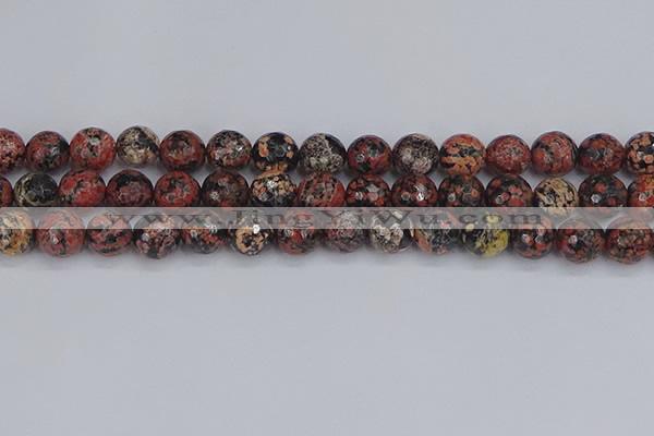 COB680 15.5 inches 12mm faceted round red snowflake obsidian beads