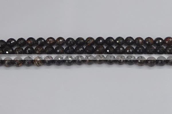 COB686 15.5 inches 8mm faceted round golden black obsidian beads