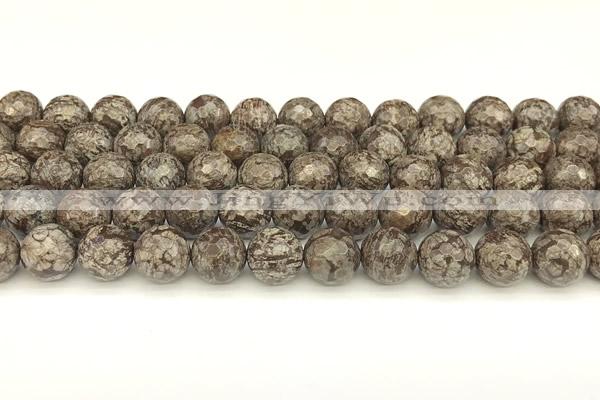 COB782 15 inches 10mm faceted round Chinese snowflake obsidian beads