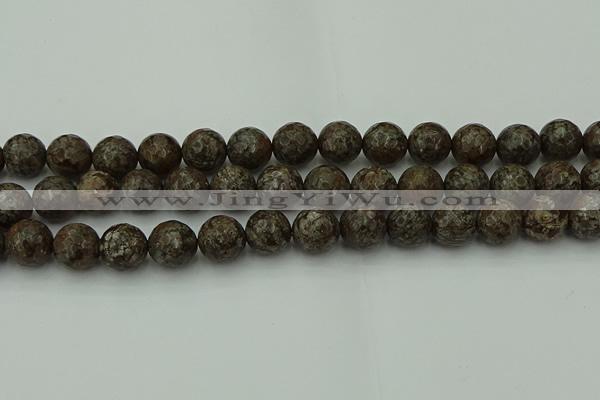 COB815 15.5 inches 14mm faceted round red snowflake obsidian beads