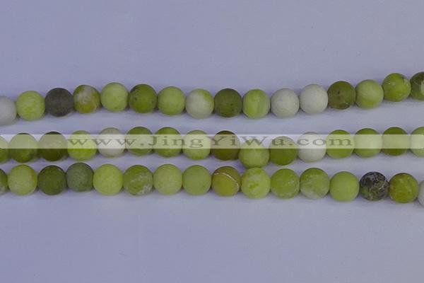 COJ405 15.5 inches 14mm round matte olive jade beads wholesale