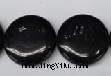 CON47 15.5 inches 25mm flat round black onyx gemstone beads
