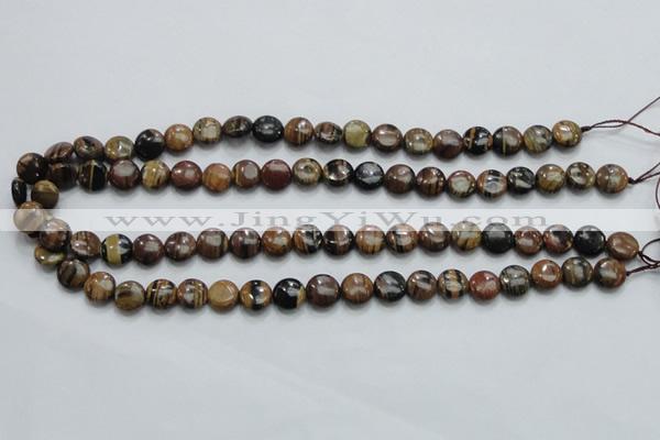 COP210 15.5 inches 10mm flat round natural brown opal gemstone beads