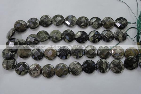 COP483 15.5 inches 20mm faceted coin natural grey opal beads