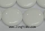 CPB100 15.5 inches 25mm flat round white porcelain beads wholesale