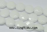 CPB301 15 inches 12mm faceted coin white porcelain beads