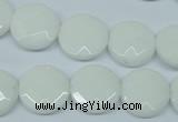 CPB302 15 inches 14mm faceted coin white porcelain beads