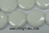 CPB305 15 inches 20mm faceted coin white porcelain beads