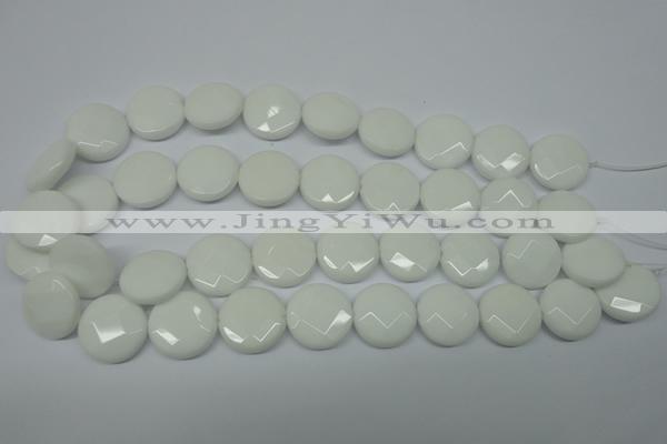 CPB305 15 inches 20mm faceted coin white porcelain beads