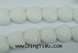 CPB311 15 inches 14*14mm faceted heart white porcelain beads