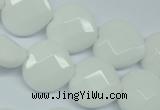 CPB312 15 inches 16*16mm faceted heart white porcelain beads
