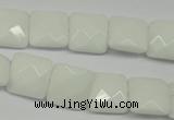 CPB320 15 inches 12*12mm faceted square white porcelain beads