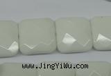 CPB323 15 inches 18*18mm faceted square white porcelain beads