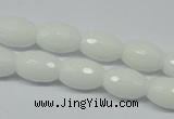 CPB358 15 inches 8*12mm faceted rice white porcelain beads wholesale