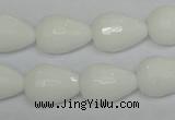 CPB53 15.5 inches 13*18mm faceted teardrop white porcelain beads