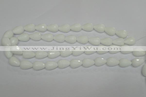 CPB53 15.5 inches 13*18mm faceted teardrop white porcelain beads