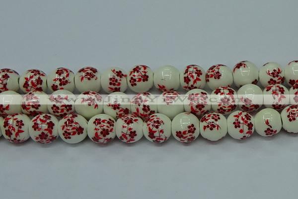 CPB615 15.5 inches 14mm round Painted porcelain beads
