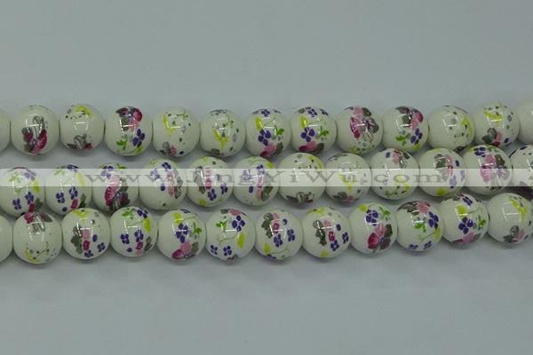 CPB774 15.5 inches 12mm round Painted porcelain beads