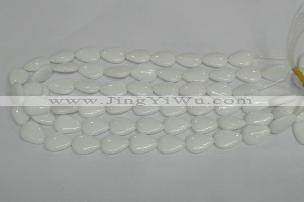CPB91 15.5 inches 15*20mm flat teardrop white porcelain beads wholesale