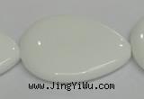 CPB94 15.5 inches 30*40mm flat teardrop white porcelain beads wholesale