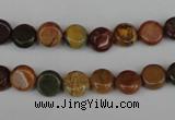 CPJ350 15.5 inches 8mm flat round picasso jasper gemstone beads
